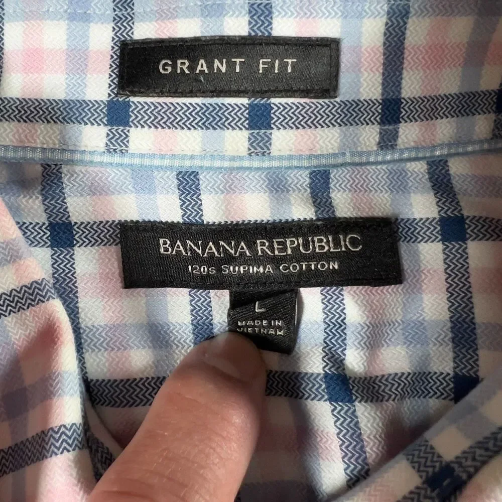 Banana Republic Grant Fit Men's L Supima Cotton Plaid Long Sleeve Button Shirt